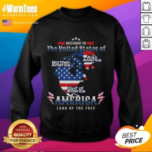 Funny Donald Trump sweatshirt featuring an American flag, Canada, Greenland, and Gulf map design for unique apparel.