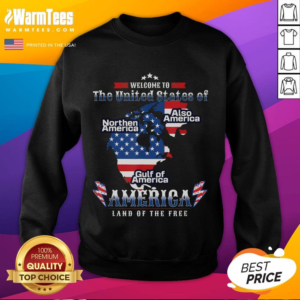 Funny Donald Trump sweatshirt featuring an American flag, Canada, Greenland, and Gulf map design for unique apparel.