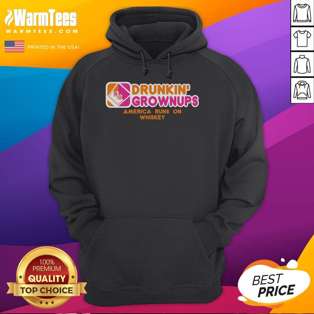 Funny Drunkin Grownups hoodie featuring 'America Runs On Whiskey' design, perfect for whiskey lovers and casual wear.
