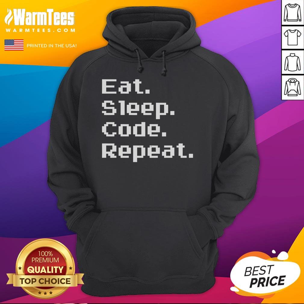 Funny Eat Sleep Code Repeat Retro Hoodie design featuring a playful graphic for programmers and tech enthusiasts.