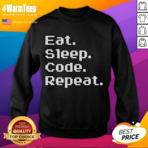 Funny Eat Sleep Code Repeat Retro Sweatshirt design featuring playful graphics and bold typography for tech lovers.