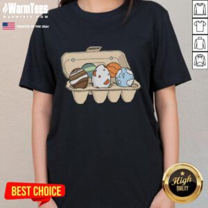 Funny Eggy Planets Ladies Tee featuring colorful planet designs and a whimsical egg character for a fun, stylish look.