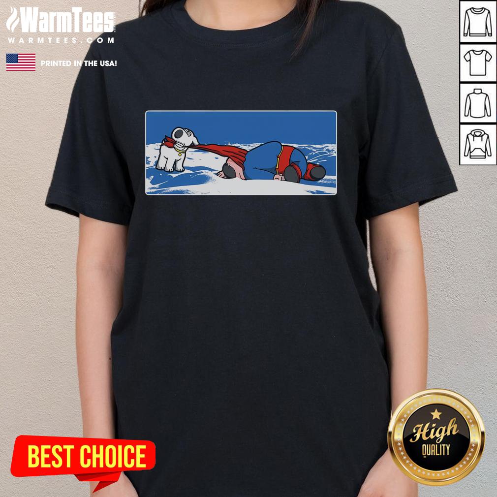 Funny Family Guy death pose of Griffin in the Arctic on a ladies tee, showcasing humor and pop culture style.