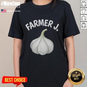 Funny Farmer J Garlic Ladies Tee featuring a playful garlic graphic on a stylish t-shirt for garlic lovers.