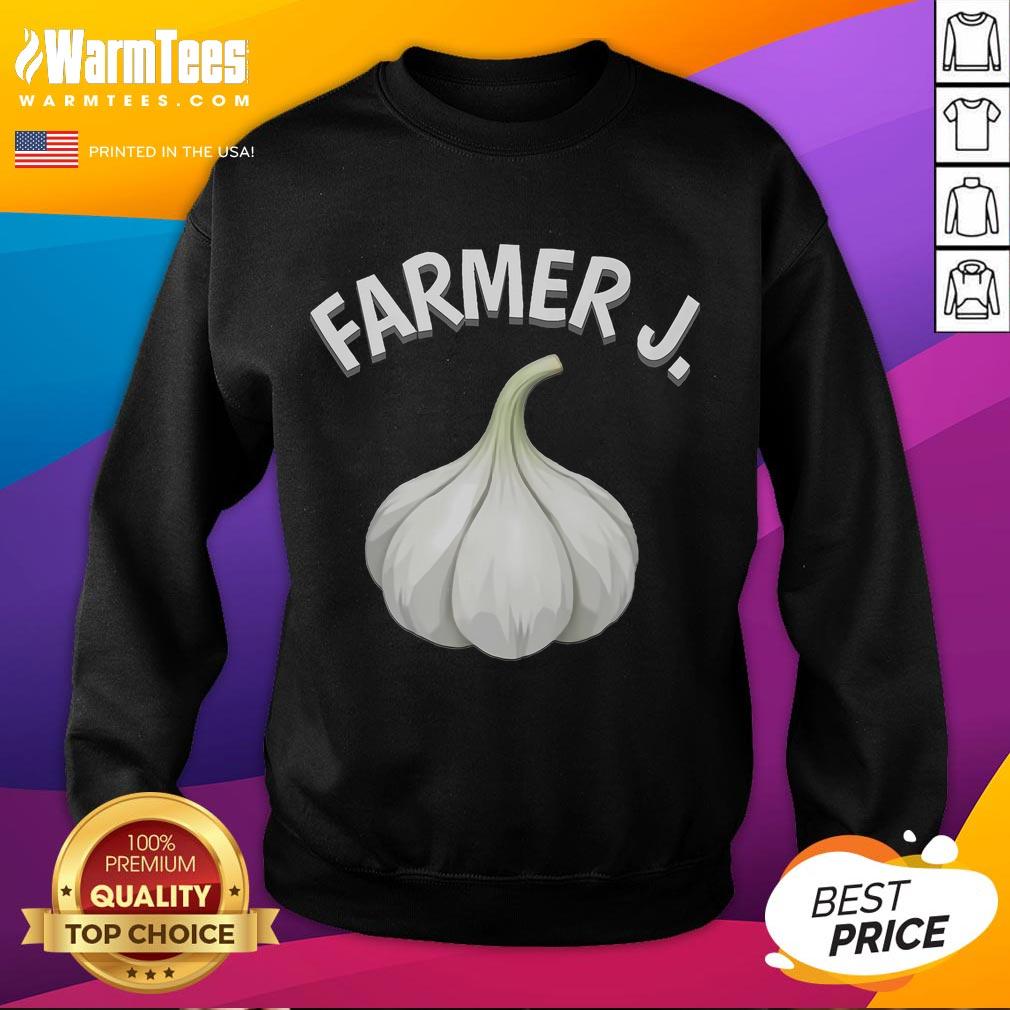 Funny Farmer J Garlic Sweatshirt featuring a humorous garlic design, perfect for garlic lovers and farming enthusiasts.