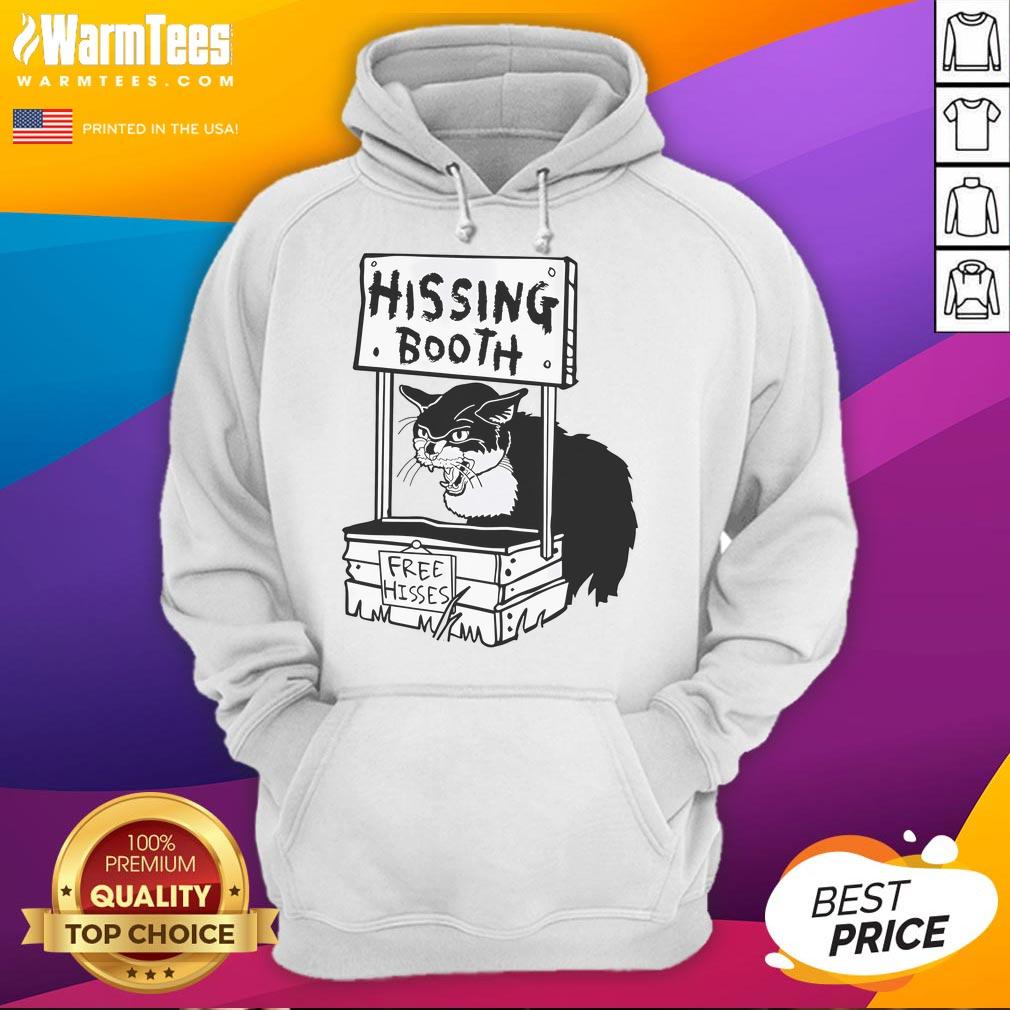 Adorable kitten in a funny hissing booth hoodie, showcasing its playful personality and unique style.