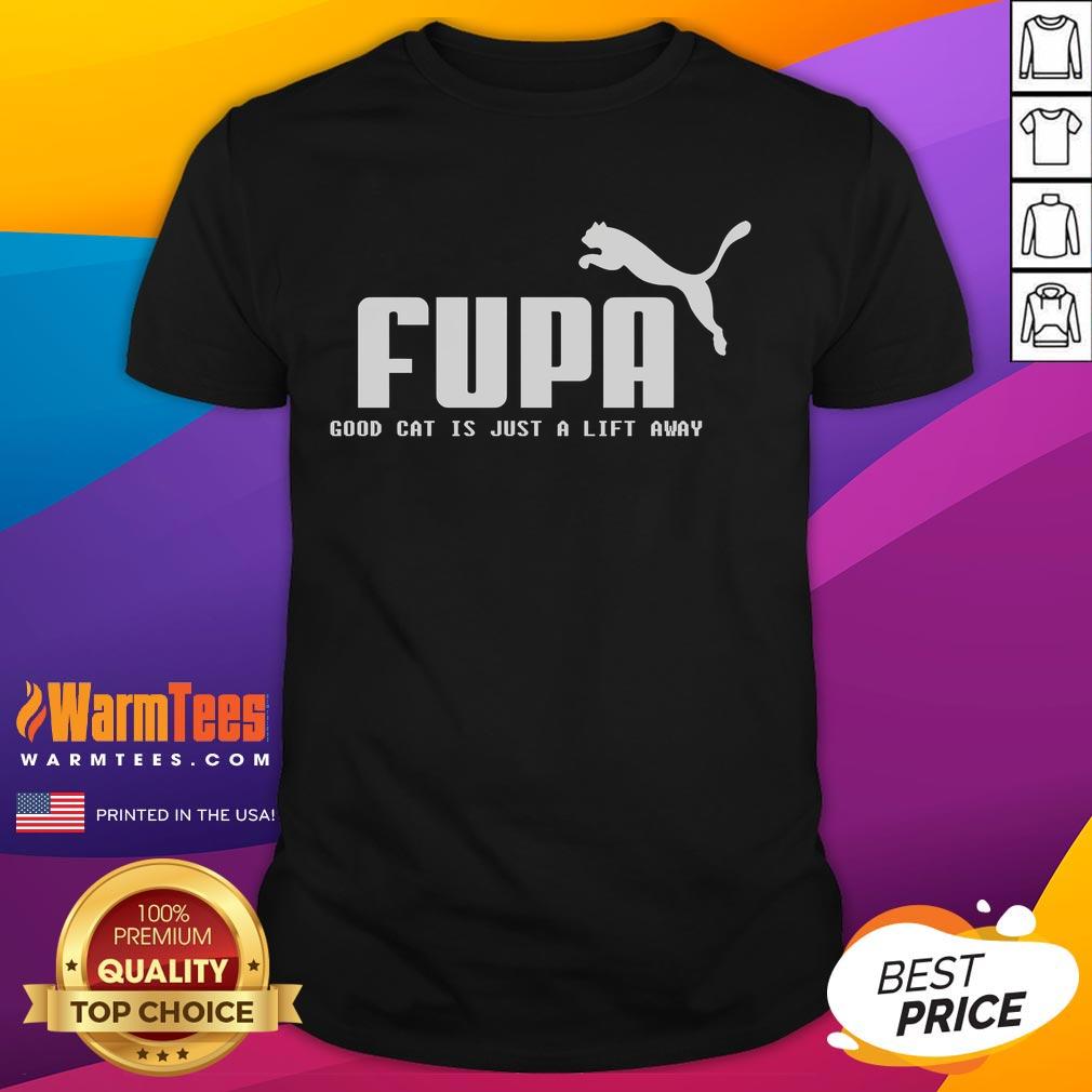 Funny Fupa Good Cat running t-shirt featuring a playful cat design, perfect for cat lovers and casual wear.