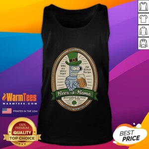 Funny Futurama Beer O Rama Bender St. Patrick's Day tank top featuring Bender enjoying a pint of beer.