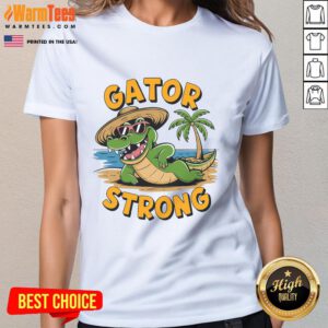 Funny Gator Strong Florida alligator wearing sunglasses on a ladies tee, perfect for casual summer outings.