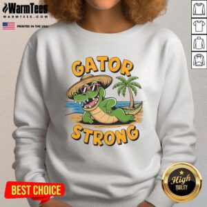 Funny gator wearing sunglasses on a sweatshirt, showcasing a strong Florida alligator design.