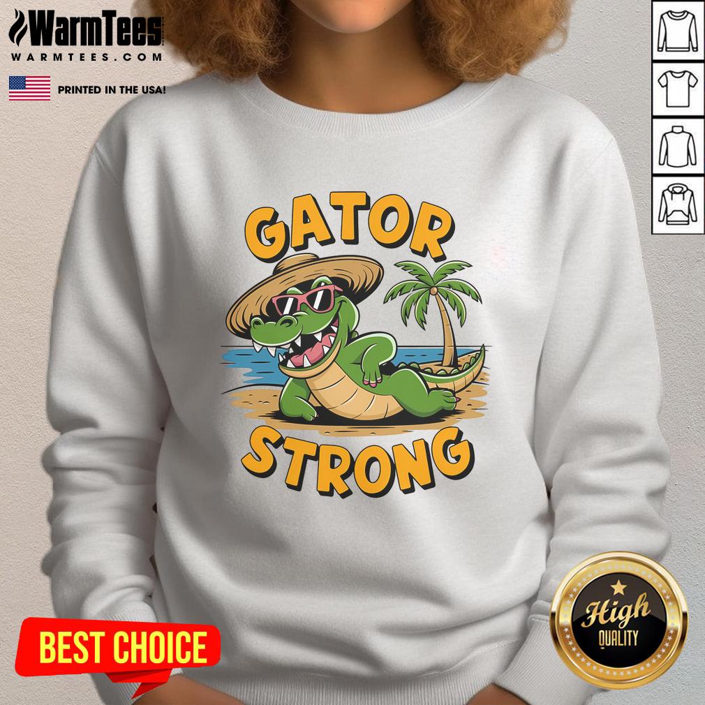 Funny gator wearing sunglasses on a sweatshirt, showcasing a strong Florida alligator design.