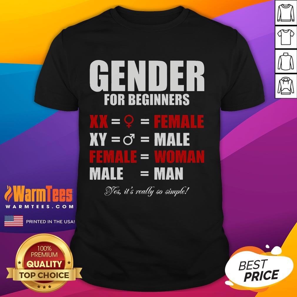 Funny Gender For Beginners T-Shirt featuring xx female and xy male designs, perfect for humor-loving men and women.