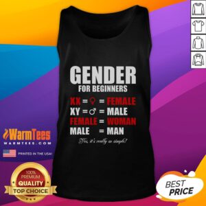 Funny Gender for Beginners tank top featuring XX Female and XY Male designs, perfect for casual wear and gender discussions.