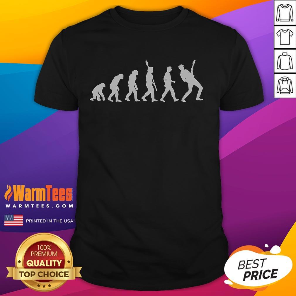 Funny Guitarist T-Shirt depicting the evolution of a musician, perfect for music lovers and guitar players.