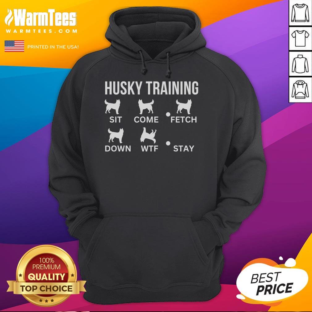 Funny Husky training hoodie featuring a playful design and vibrant colors, perfect for dog lovers and trainers.