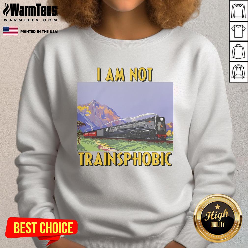 Funny 'I Am Not Trainsphobic' sweatshirt featuring a humorous design, perfect for train enthusiasts and comedy lovers.