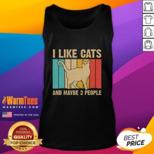Vintage retro tank top featuring the funny quote 'I Like Cats And Maybe 3 People' perfect for cat lovers.