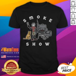 Alt Text: Funny Jake And Rocket Smoke Show BBQ T-Shirt featuring a humorous graphic design perfect for barbecue lovers.