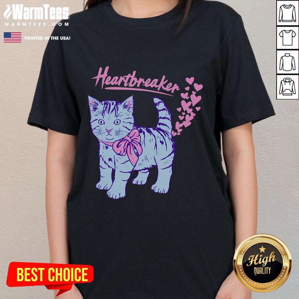 Funny kitten heartbreaker graphic on a Hillary ladies tee, perfect for cat lovers and humorous fashion enthusiasts.