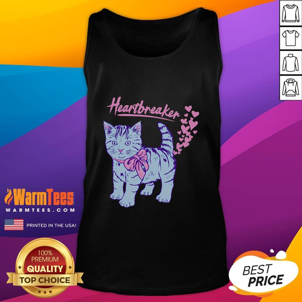 Cute kitten in a tank top with a heartbreaker design, showcasing the 'Funny Kitten Heartbreaker Hillary' theme.