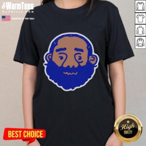 Funny Los Angeles Clippers James Harden head cartoon on a ladies tee, perfect for basketball fans and humor lovers.