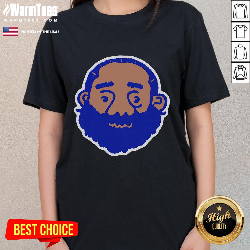 Funny Los Angeles Clippers James Harden head cartoon on a ladies tee, perfect for basketball fans and humor lovers.