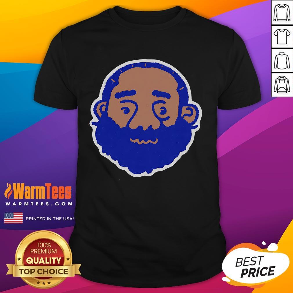 Funny Los Angeles Clippers James Harden head cartoon T-shirt design featuring a playful illustration of Harden's face.