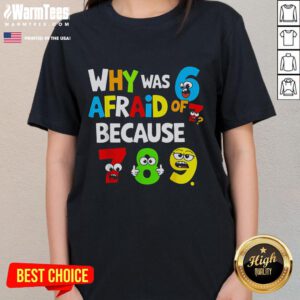Funny Number Day tee featuring 'Why was 6 afraid of 7?' design, perfect for math lovers celebrating Math Day.