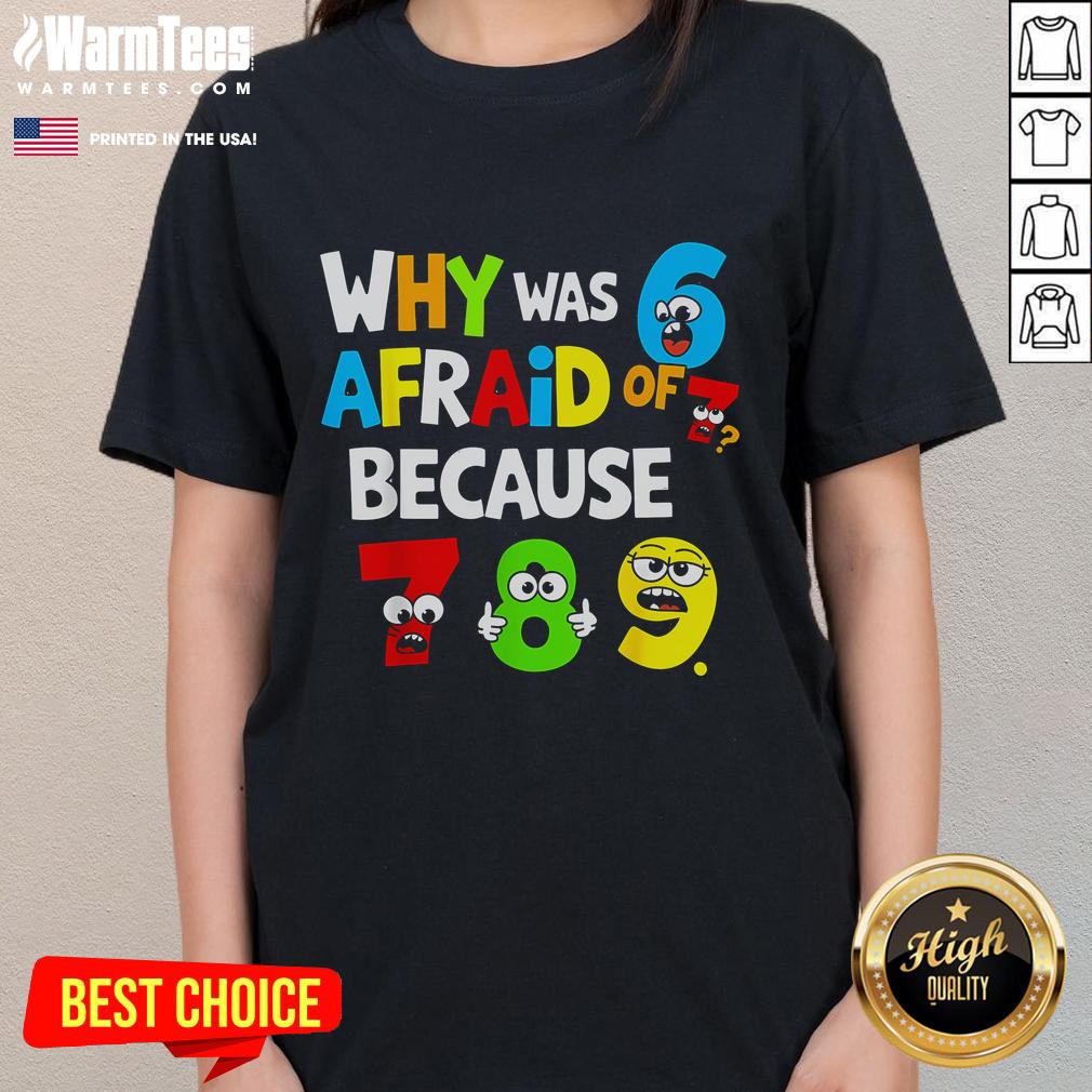Funny Number Day tee featuring 'Why was 6 afraid of 7?' design, perfect for math lovers celebrating Math Day.