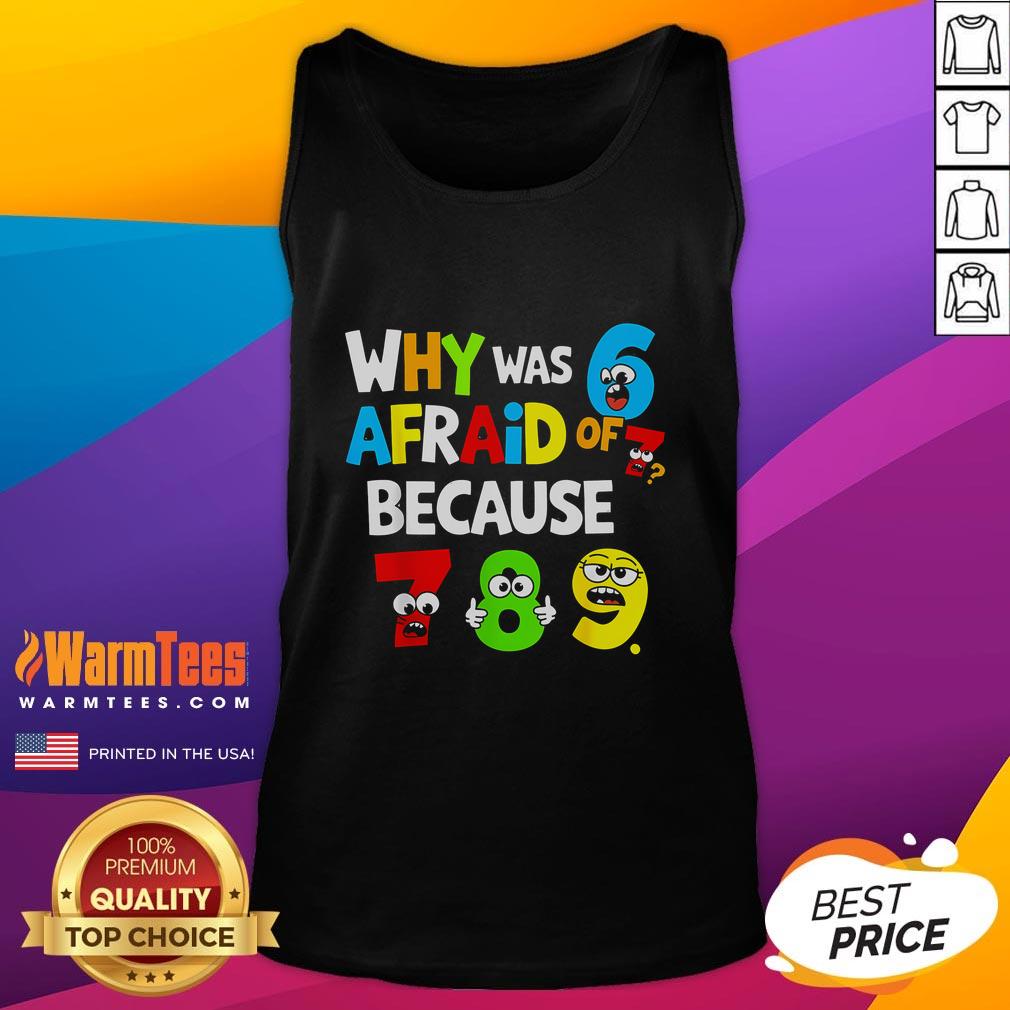 Funny Number Day tank top featuring 'Why was 6 afraid of 7?' design, perfect for math lovers and humor enthusiasts.