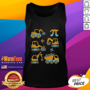 Funny Pi Day 3.14 tank top featuring colorful construction trucks, perfect for math lovers and casual wear.