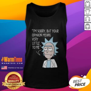 Funny Rick's Opinion tank top featuring Rick and Morty characters, perfect for fans of the animated series.