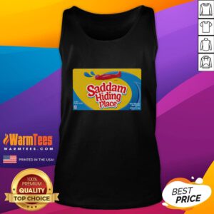 Funny Saddam hiding place gummies in a humorous tank top design showcasing a quirky hiding spot.