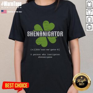 Funny St. Patrick's Day Irish Shenanigator tee featuring a lucky cloverleaf design for women celebrating the holiday.