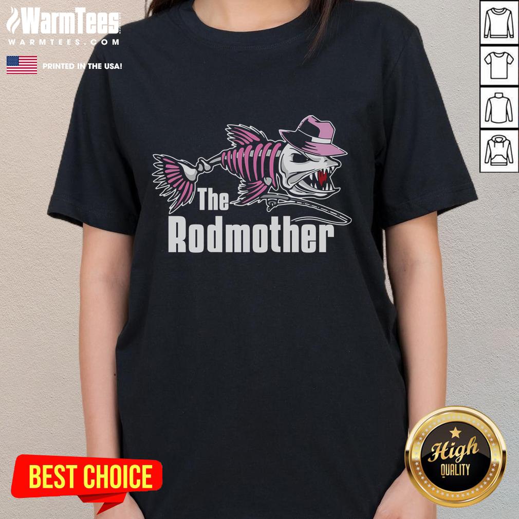 Funny The Rodmother Fishing Mom Ladies Tee featuring a humorous fishing design for moms who love angling.