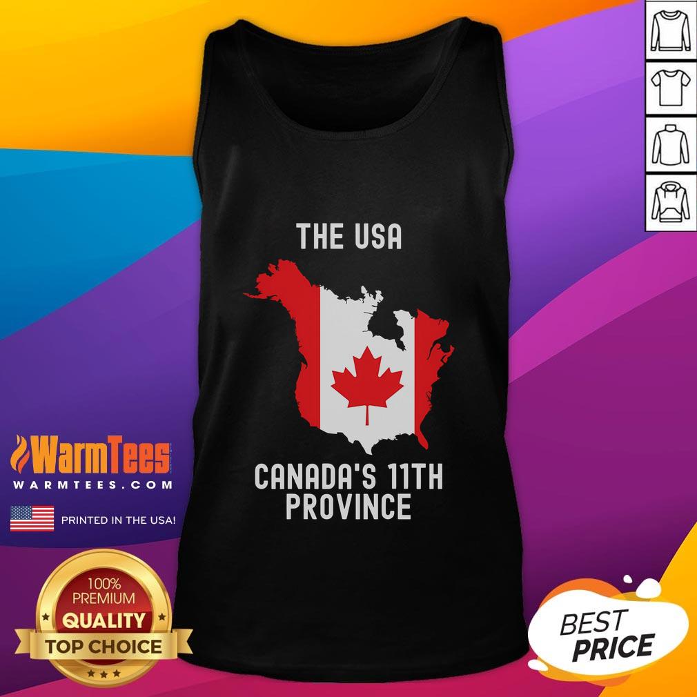 Funny USA Canada's 11th Province tank top design featuring a playful map illustration and vibrant colors for humor lovers.