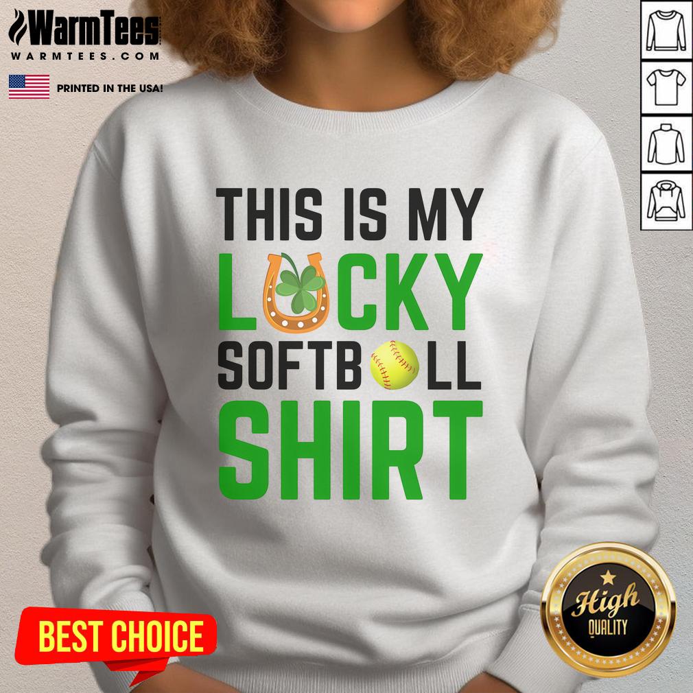 Funny St. Patrick's Day sweatshirt featuring 'This Is My Lucky Softball' design, perfect for sports enthusiasts celebrating.