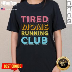 Funny tired moms running club in marathon-themed tees, showcasing camaraderie and humor among mother runners.