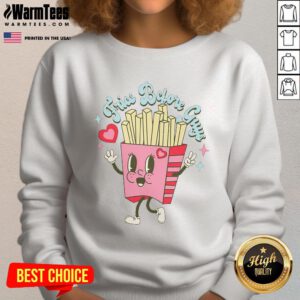 Funny Valentine's Day sweatshirt featuring 'Fries Before Guys' slogan, perfect for celebrating love with a humorous twist.