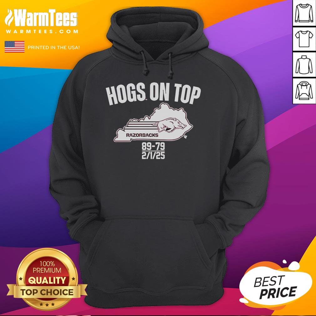 Arkansas Razorbacks hoodie celebrating victory over Kentucky 89-79, February 1, 2025, featuring Hogs logo.