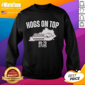 Arkansas Razorbacks sweatshirt celebrating victory over Kentucky 89-79, February 1, 2025, featuring iconic Hogs logo.