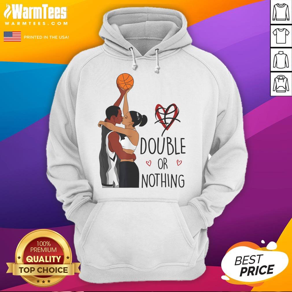 Couple wearing 'Double or Nothing, I Love You' hoodies, celebrating Black History Month in stylish basketball attire.