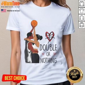 Good couple wearing 'Double or Nothing, I Love You' basketball tee for Black History Month, showcasing love and unity.