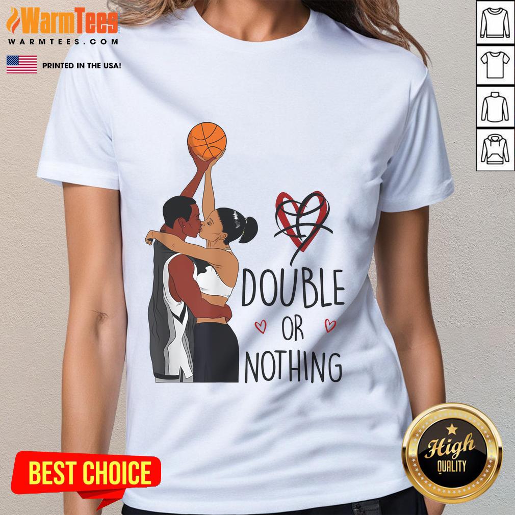Good couple wearing 'Double or Nothing, I Love You' basketball tee for Black History Month, showcasing love and unity.