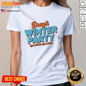 Good Dougs Winter Party February 15th at 4 PM Ladies Tee featuring fun design and event details for attendees.