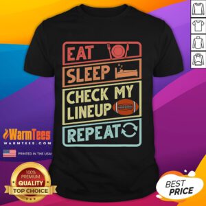 Alt Text: Good Eat Sleep Check My Lineup Repeat T-Shirt design featuring bold text on a casual tee for food and music lovers.