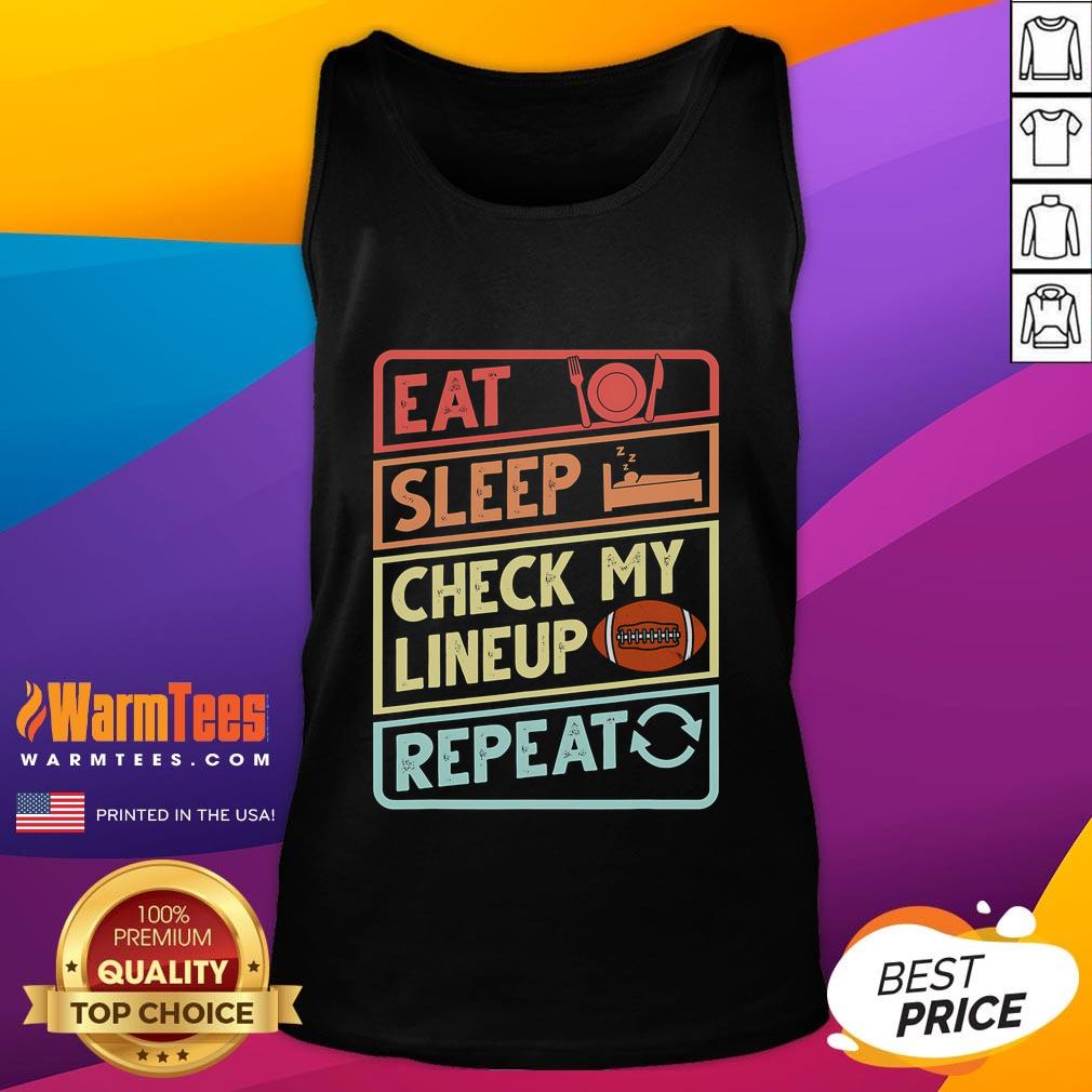 Good Eat Sleep Check My Lineup Repeat Tank Top in vibrant colors, perfect for casual wear and sports enthusiasts.