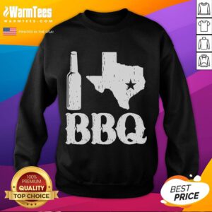 Cozy Good I Love Texas BBQ sweatshirt displayed on a hanger, perfect for BBQ lovers and Texas pride enthusiasts.