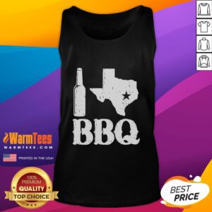 Alt Text: Stylish Good I Love Texas BBQ tank top featuring bold typography and a vibrant design, perfect for barbecue lovers.