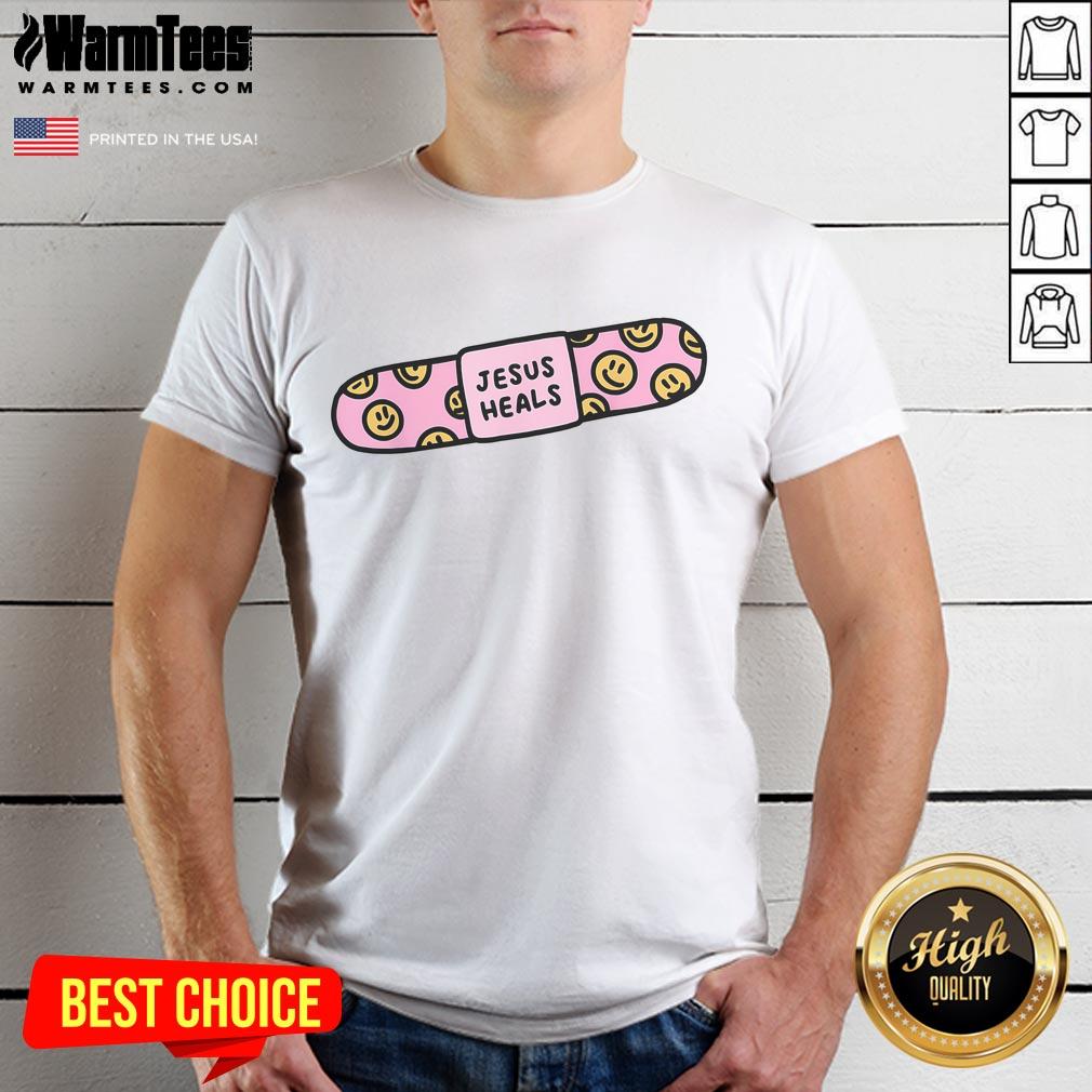 Good Jesus Heals Bandaid T-Shirt showcasing Christian faith and healing, featuring a Bible verse design.